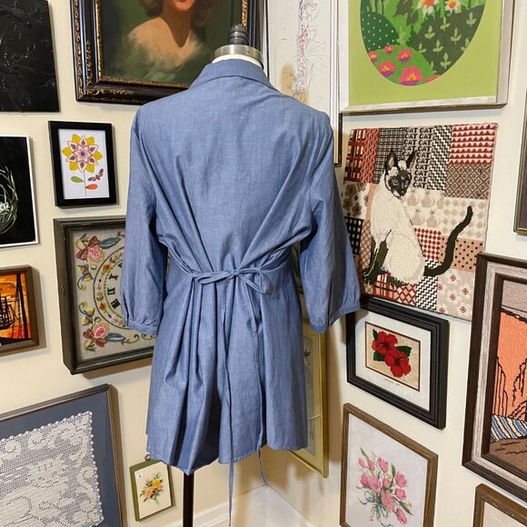 NWT rogers + ROGERS Blue 100% Cotton Pintuck Front Tab Sleeve Tunic Size 24 - Picture 4 of 8